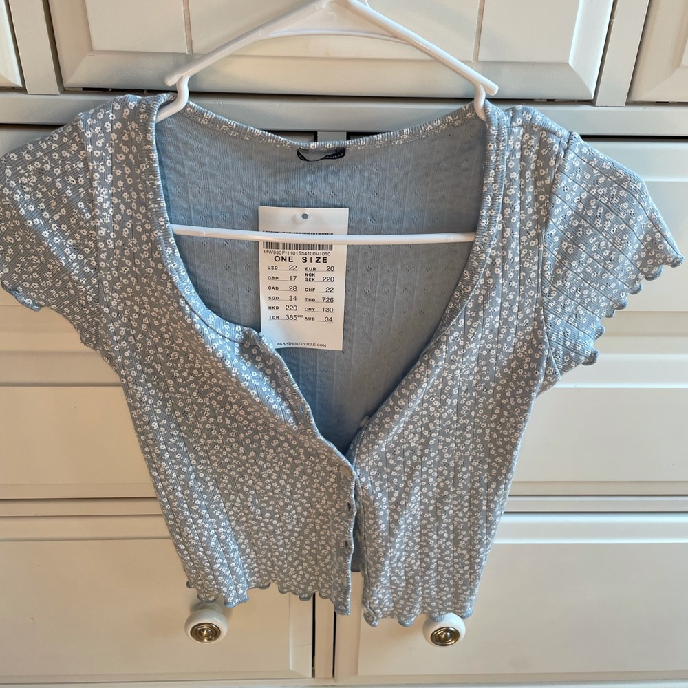 NWT! light blue flower button up